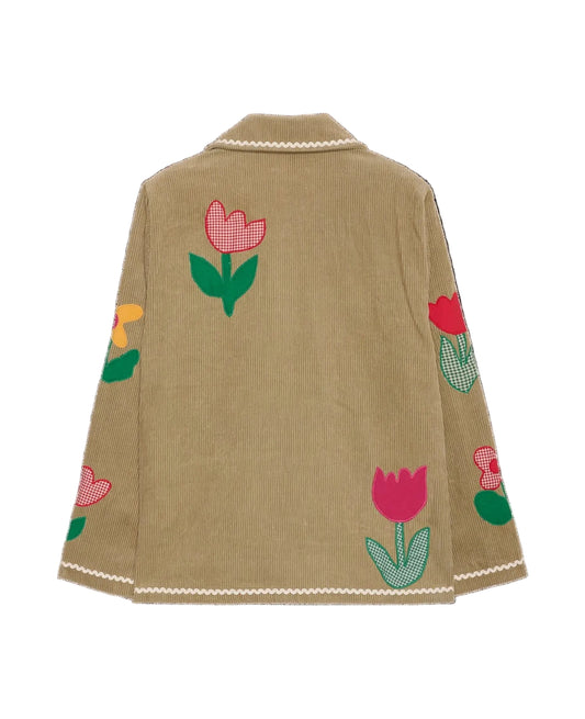 Beige jacket with floral patterns on a white background