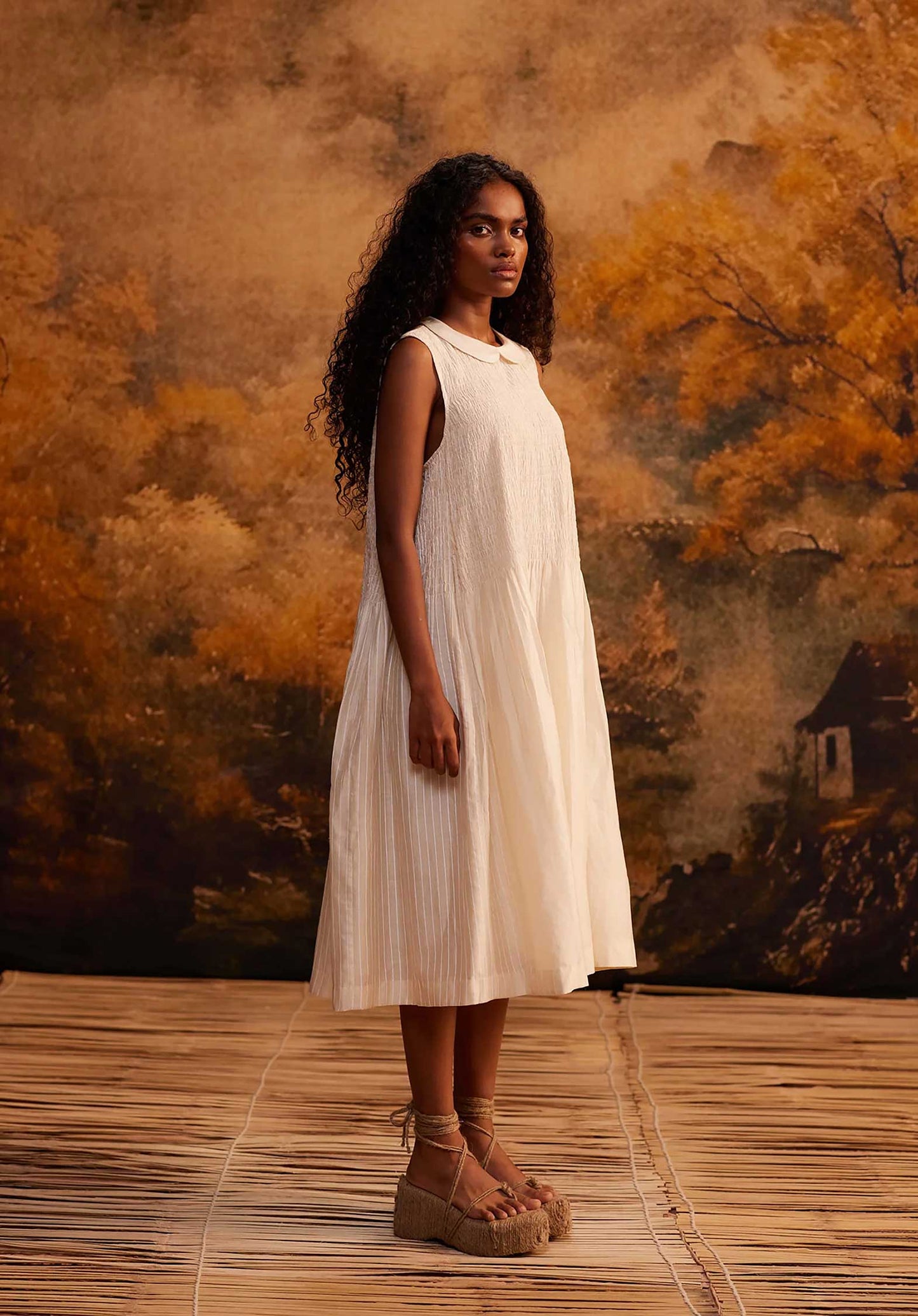 Dress Shibui Stripe Ru Ivory