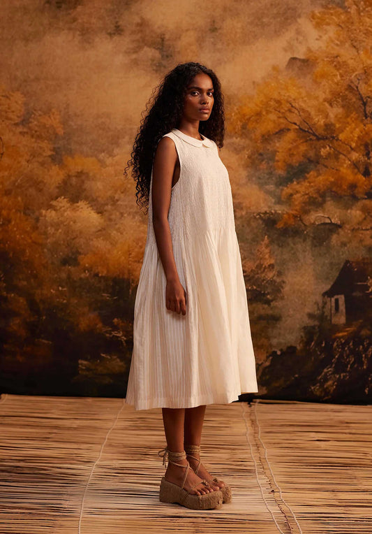 Dress Shibui Stripe Ru Ivory