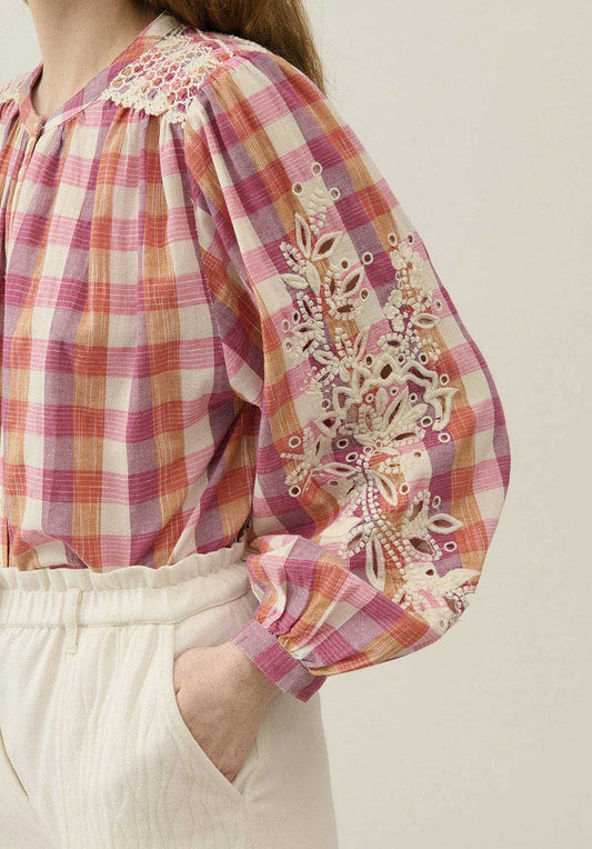 Blouse S0136 Jeanne Cream-Sunset-Checks