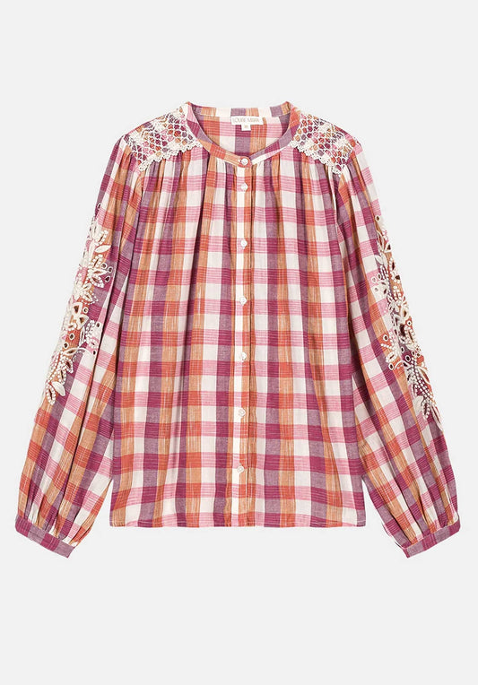 Blouse S0136 Jeanne Cream-Sunset-Checks
