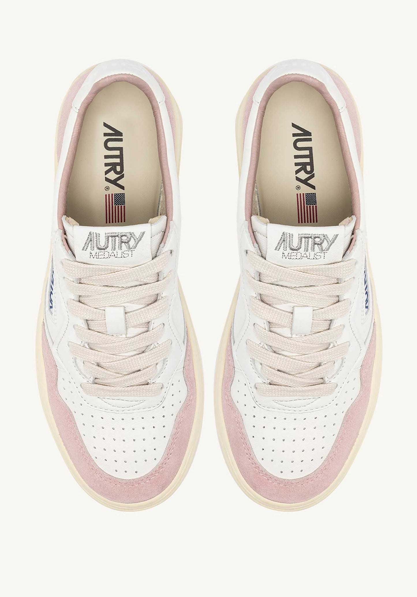 Autry | Medalist Low GS Sneaker - White with Powder Green Heel White-Powder