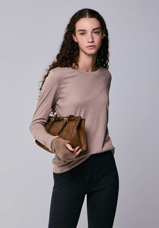 Majestic | Second-Skin Cashmere Blend Crewneck Tee - Desert