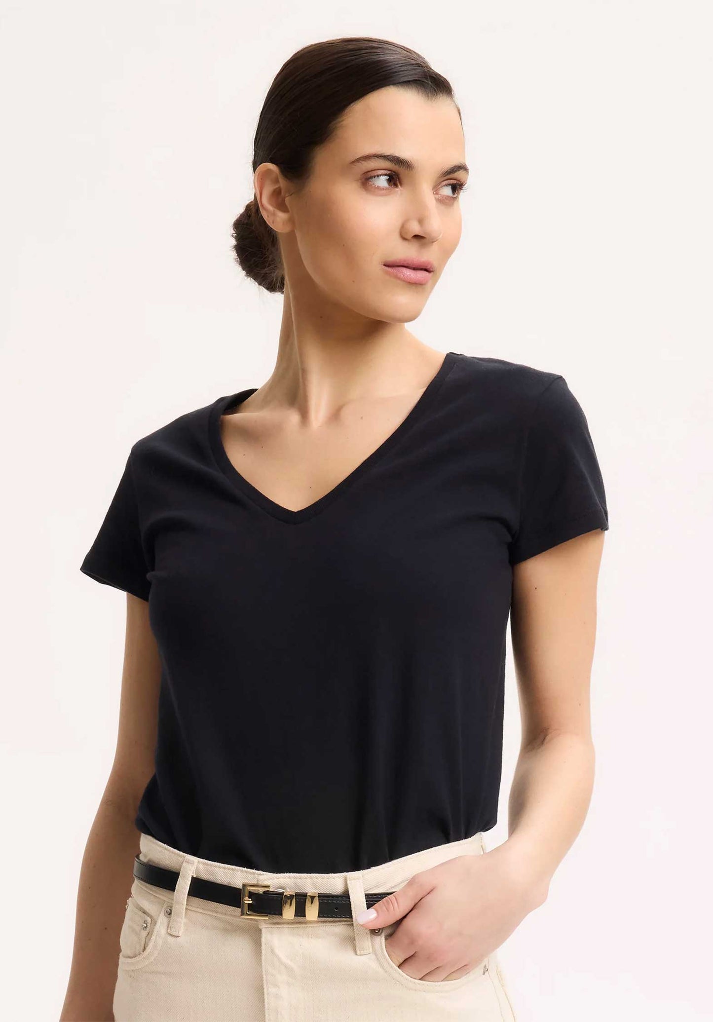 Majestic | Boatneck Tee - Three-Quarter Sleeve in Black
