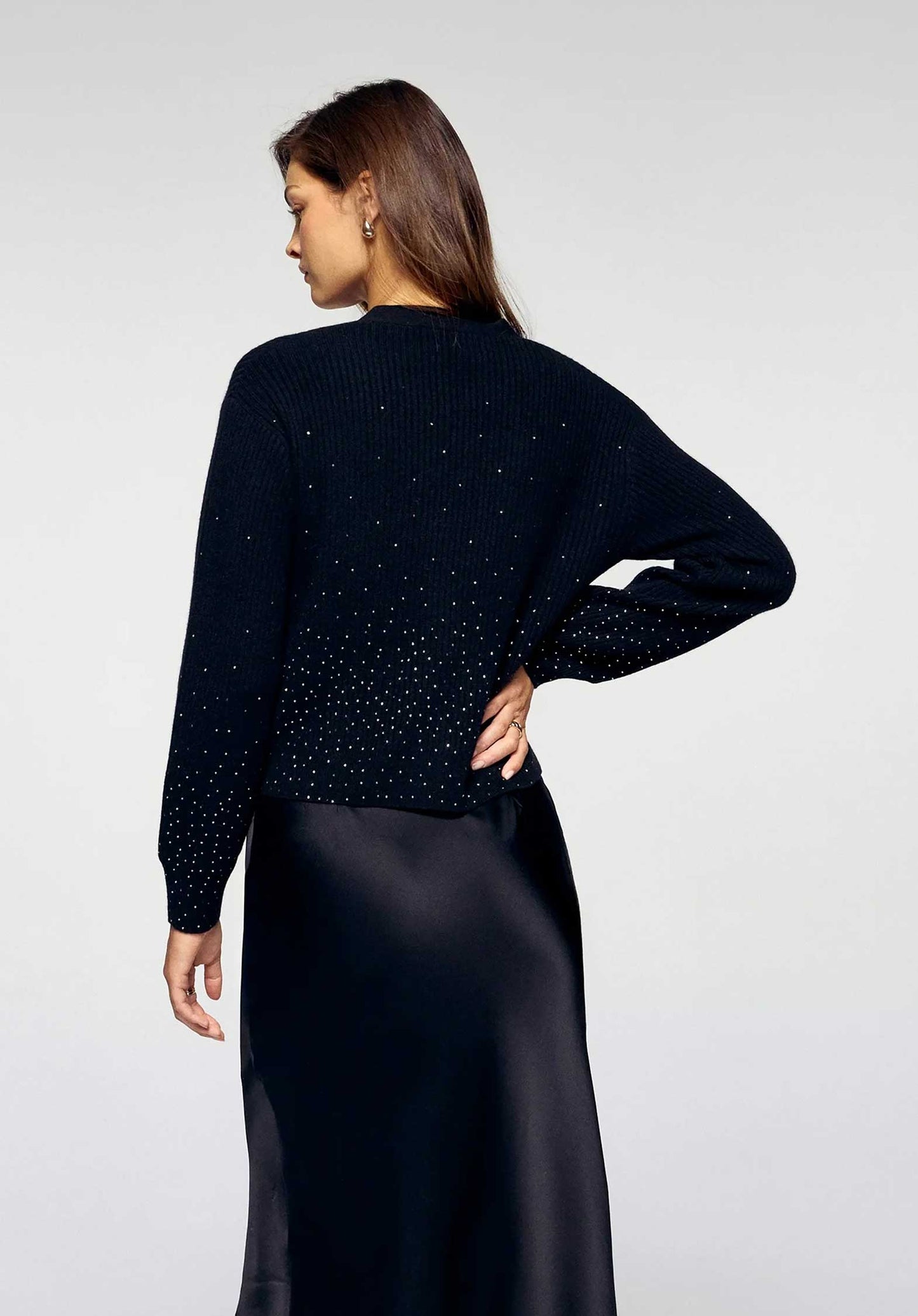 From Future | Rhinestone Cashmere Cardigan - Noir