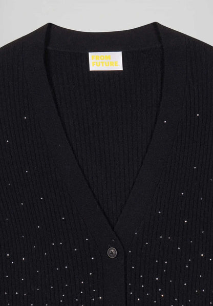 From Future | Rhinestone Cashmere Cardigan - Noir