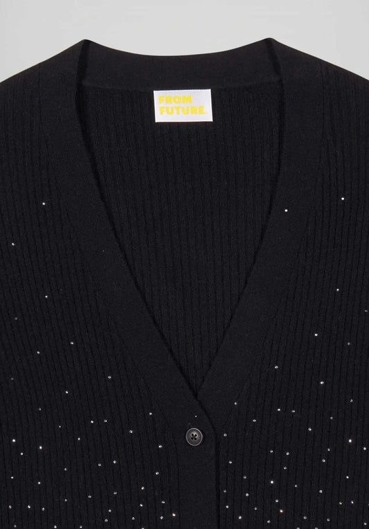 From Future | Rhinestone Cashmere Cardigan - Black