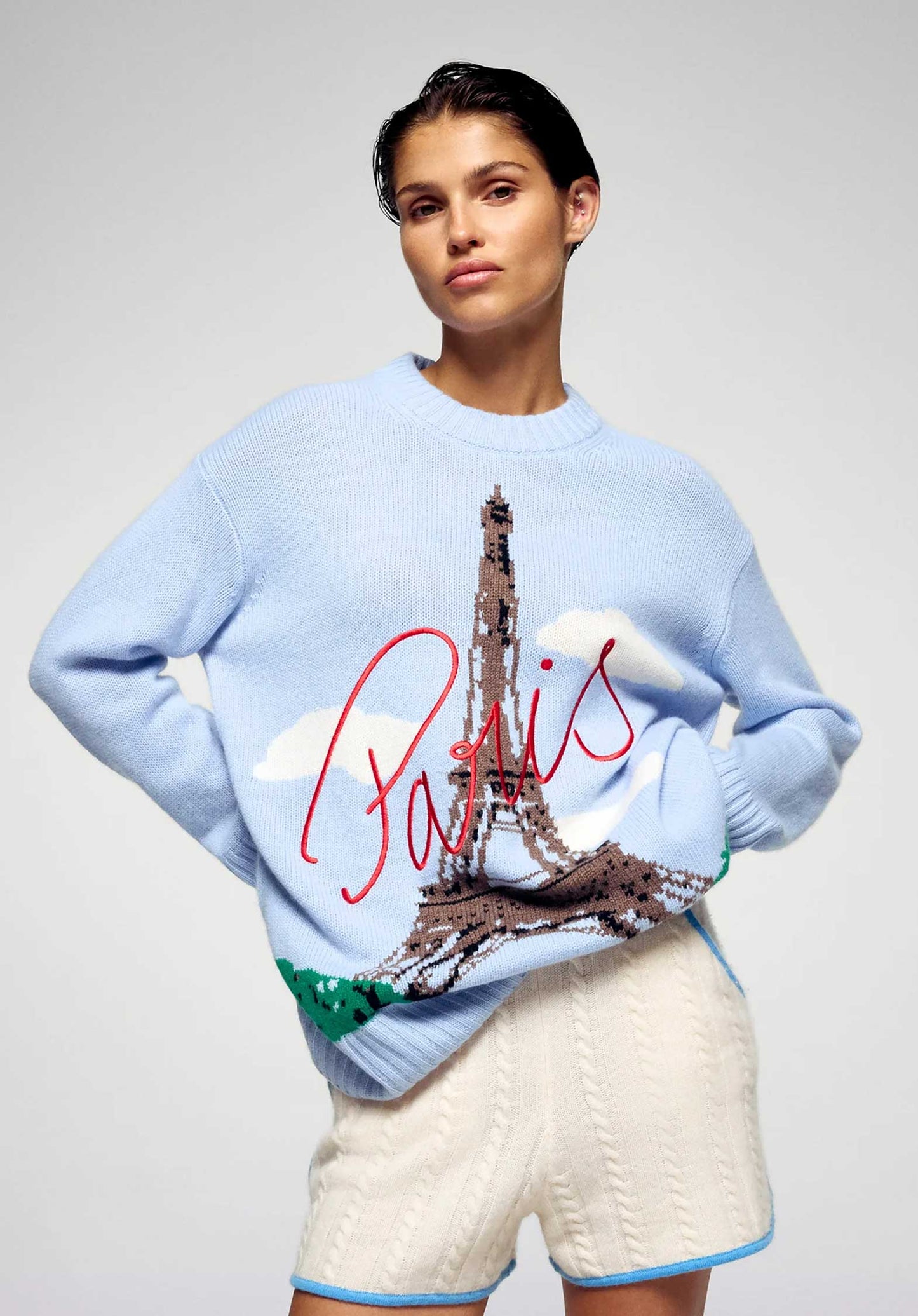 From Future | Oversized Cashmere Eiffel Tower Sweater - Smooth-Blue