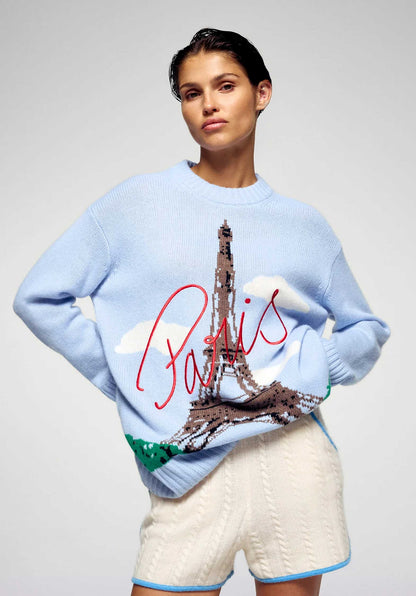 From Future | Oversized Cashmere Eiffel Tower Sweater - Smooth-Blue