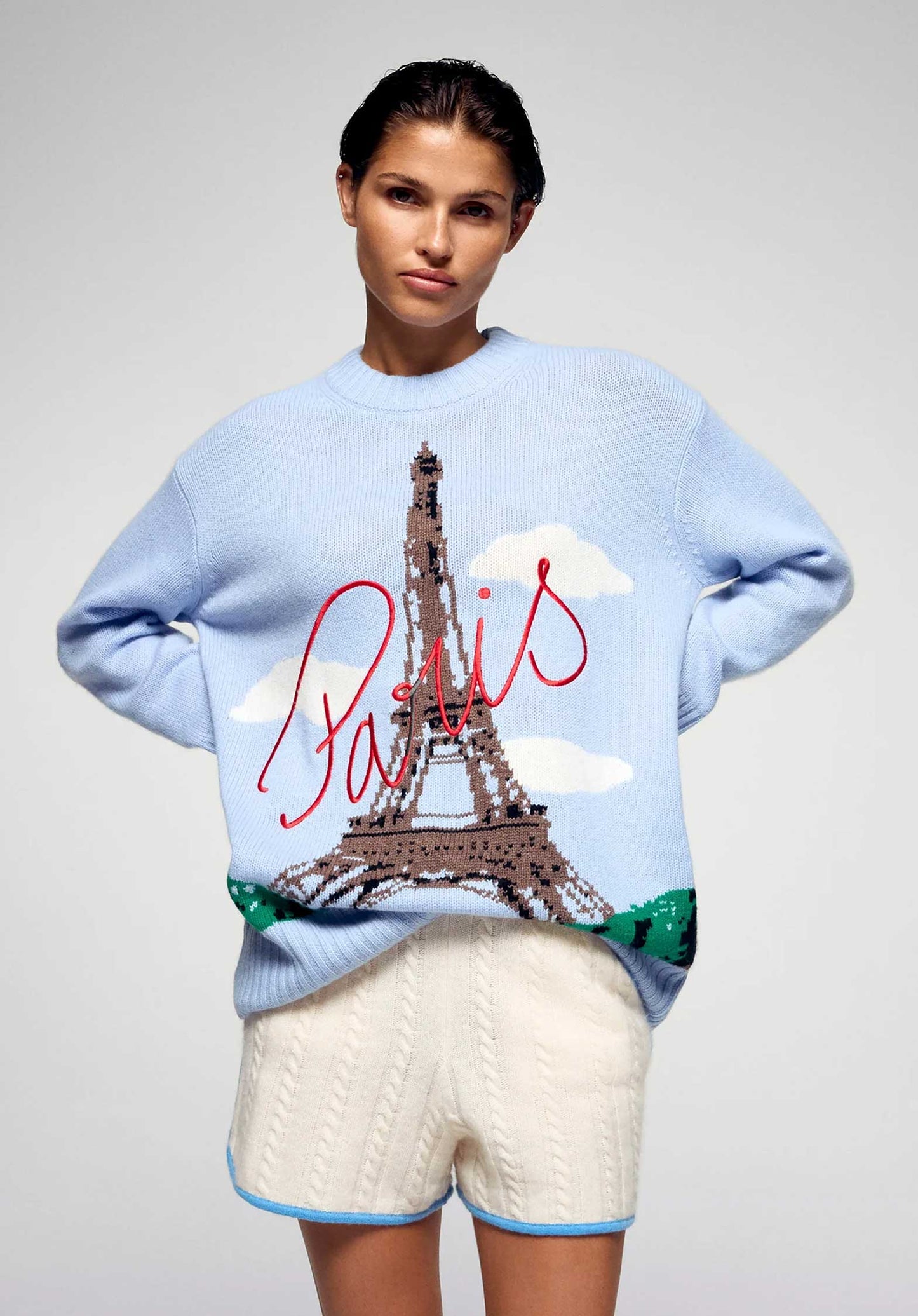 From Future | Oversized Cashmere Eiffel Tower Sweater - Smooth-Blue