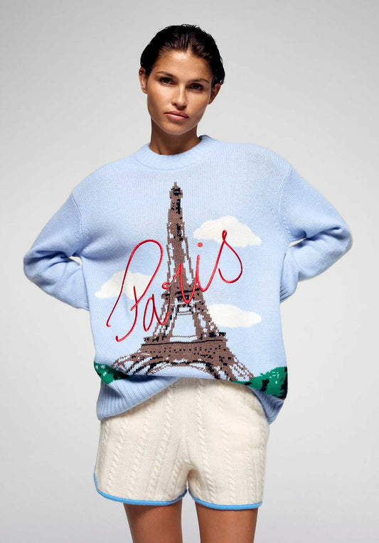 From Future | Oversized Cashmere Eiffel Tower Sweater - Smooth-Blue