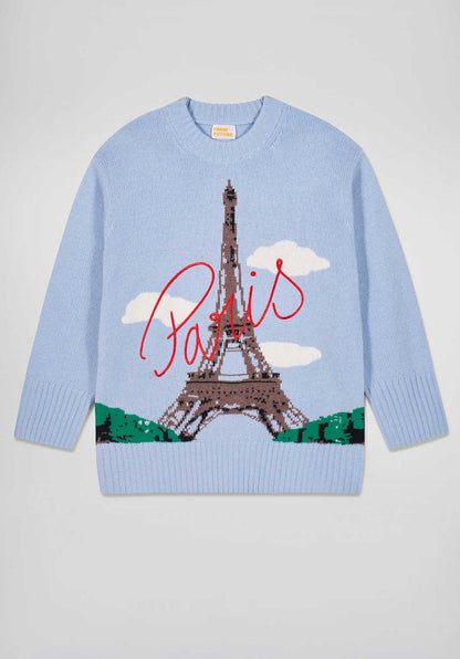 From Future | Oversized Cashmere Eiffel Tower Sweater - Smooth-Blue