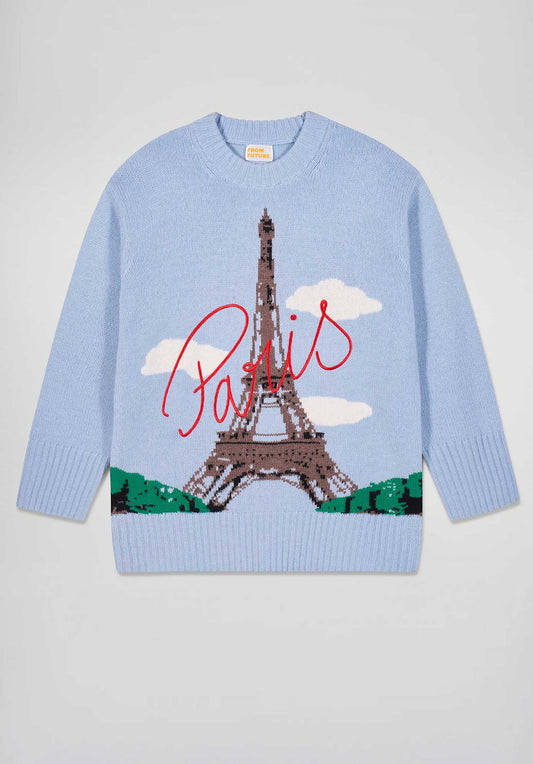 From Future | Oversized Cashmere Eiffel Tower Sweater - Smooth-Blue