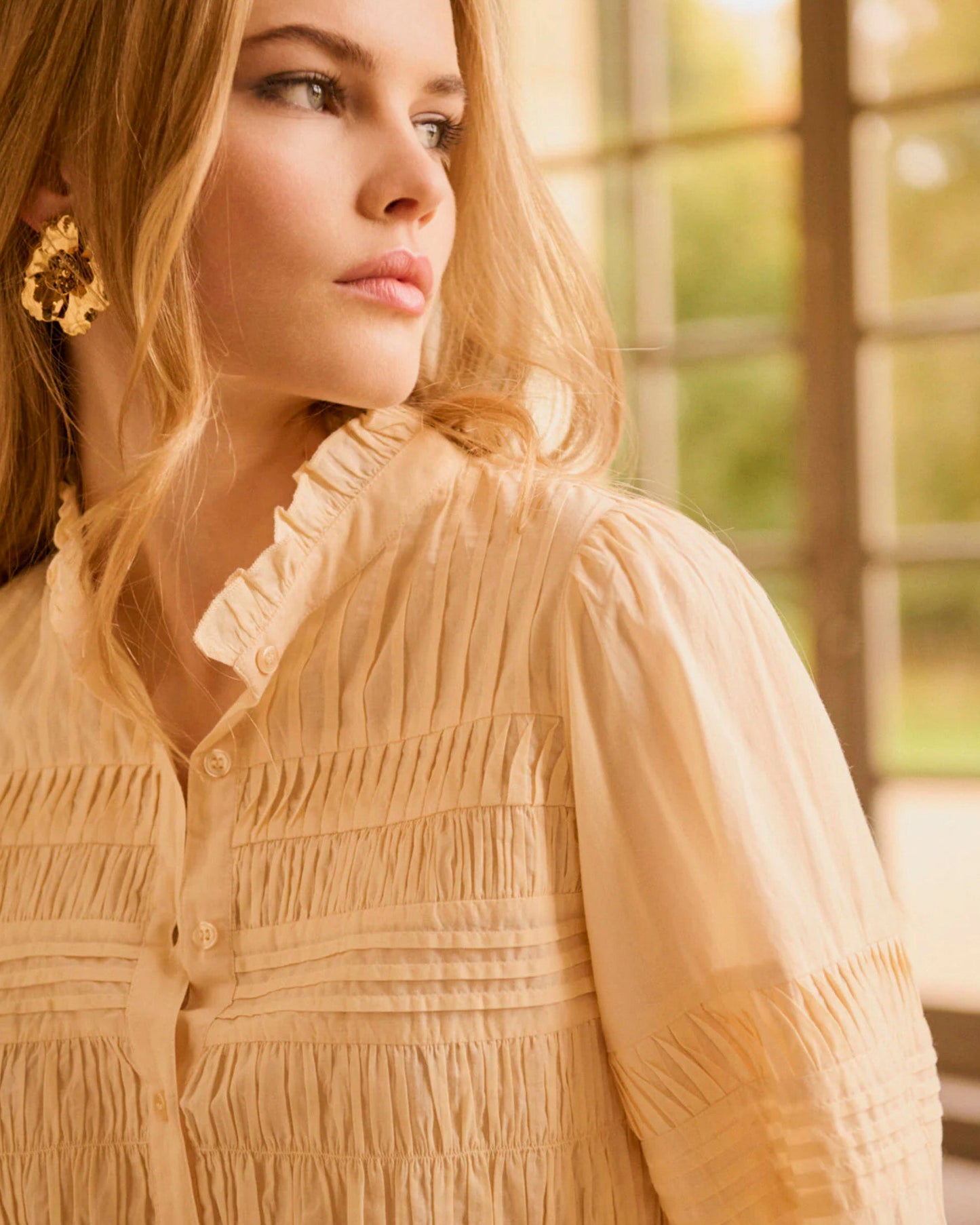 Petite Mendigote | Mint Leaf Cotton Poplin Button-Down Blouse Ble