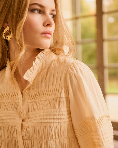 Petite Mendigote | Mint Leaf Cotton Poplin Button-Down Blouse Ble