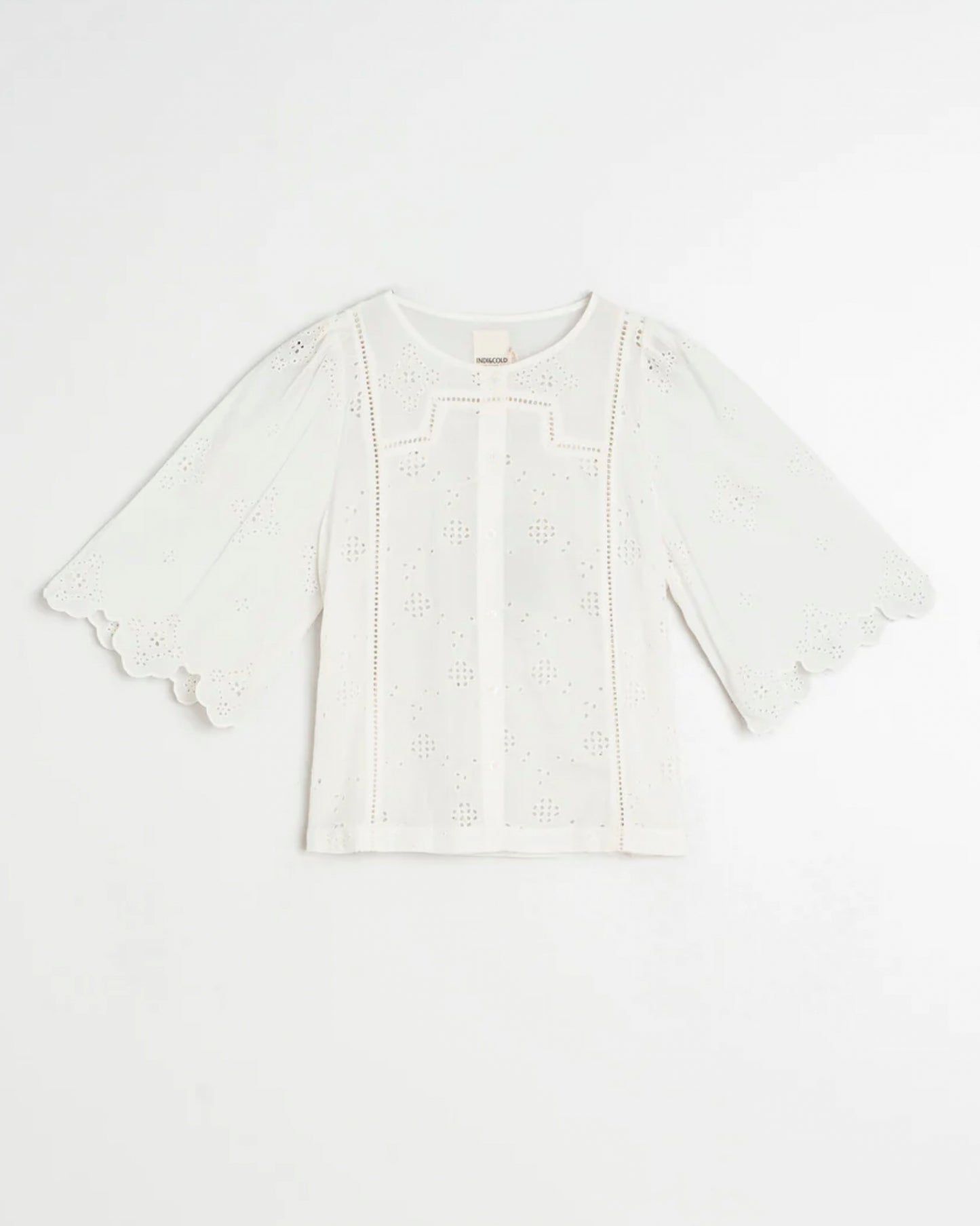 INDI&COLD | Boxy Schiffli Embroidered Blouse - Scalloped Sleeve
