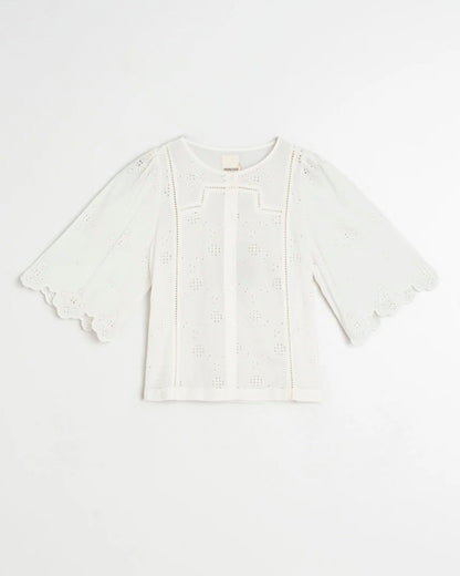 INDI&COLD | Boxy Schiffli Embroidered Blouse - Scalloped Sleeve