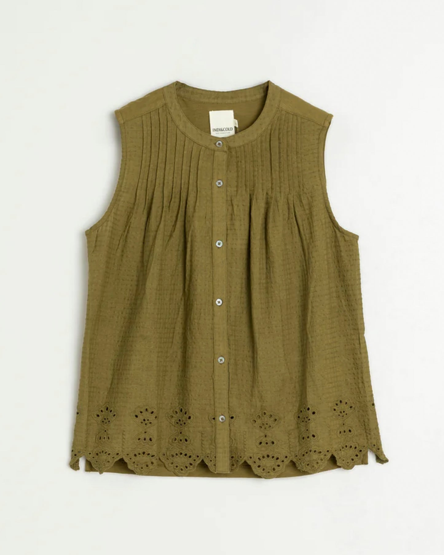 INDI&COLD | Pleated Dobby & Slub Tee with Lace Hem