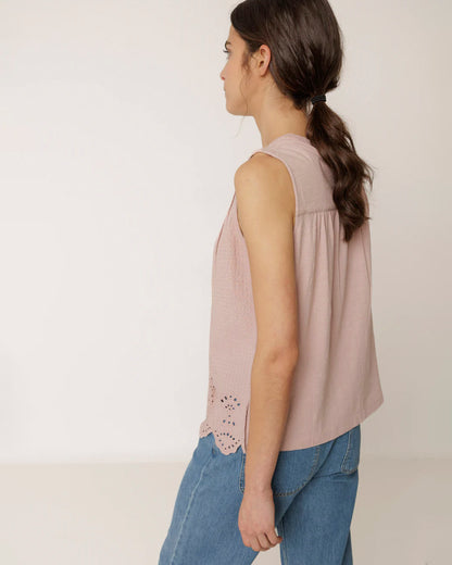 INDI&COLD | Rocio Embroidered Pleated Blouse - Cotton Dobby & Slub Knit