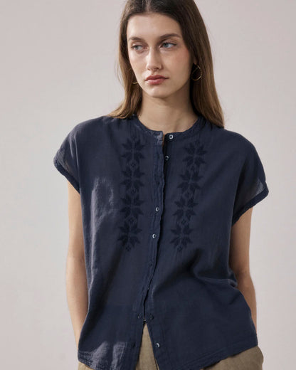 Hartford | Teza Sleeveless Cotton Blouse - Black
