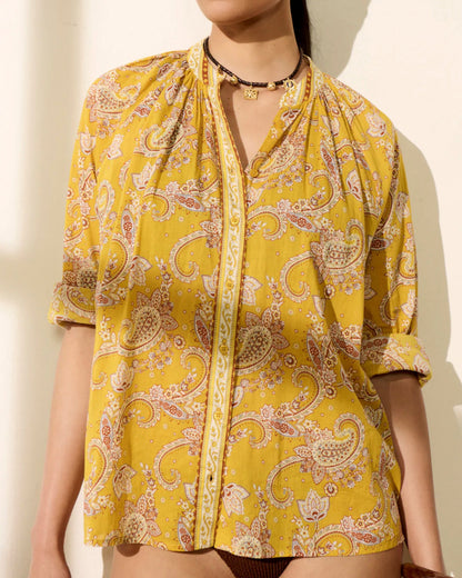 Petite Mendigote | Oversized Puff-Sleeve Blouse - Electric Blue Lime