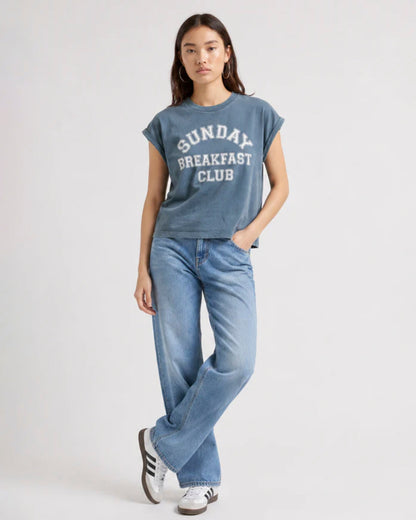 Bowery | Sunday Breakfast Club Oversized T-Shirt - Aegean Blue