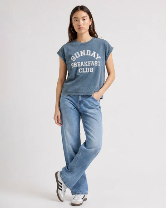 Bowery | Sunday Breakfast Club Oversized T-Shirt - Aegean Blue
