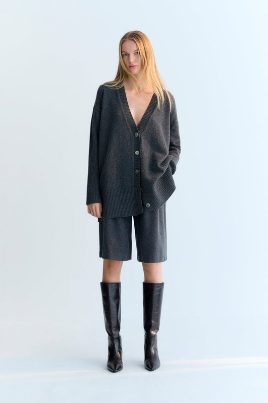 The New Society | Agatha Oversized Cashmere Cardigan - Mid-Grey