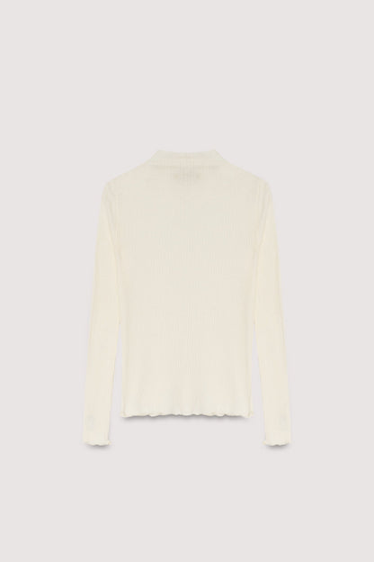 The New Society | Enea High-Neck Ribbed Tee - Moonlight-White