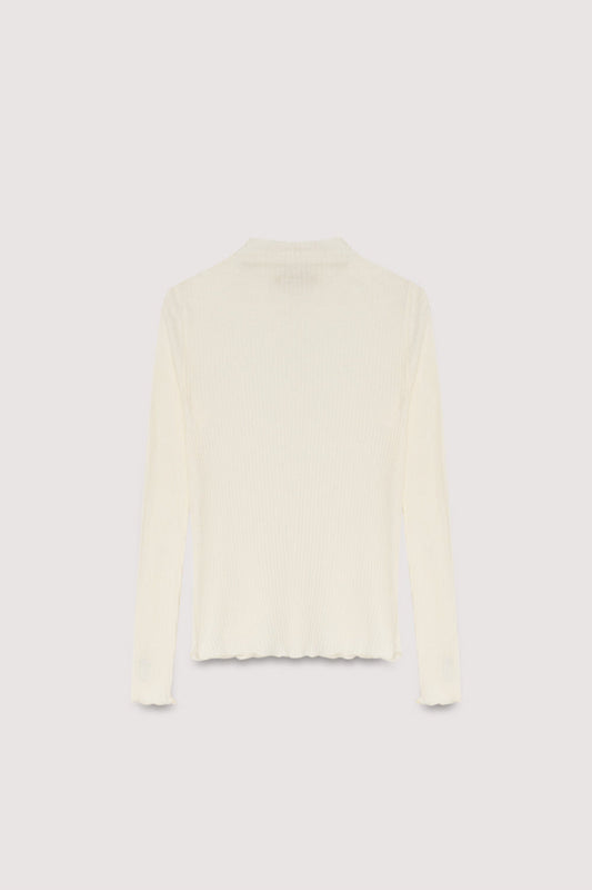 The New Society | Enea High-Neck Ribbed Tee - Moonlight-White