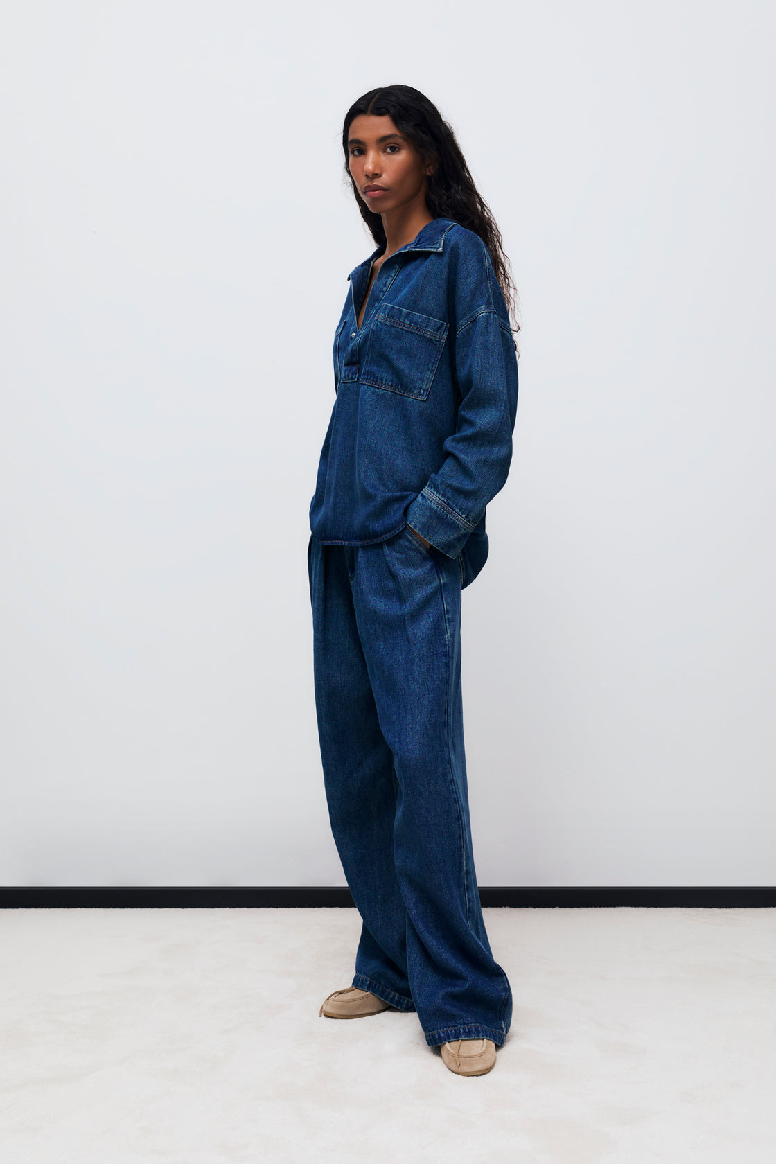 The New Society | Oversized Tencel Denim Shirt - Blue-Denim
