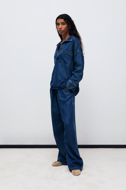 The New Society | Oversized Tencel Denim Shirt - Blue-Denim