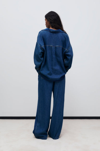 The New Society | Oversized Tencel Denim Shirt - Blue-Denim
