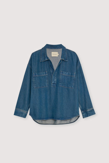 The New Society | Oversized Tencel Denim Shirt - Blue-Denim