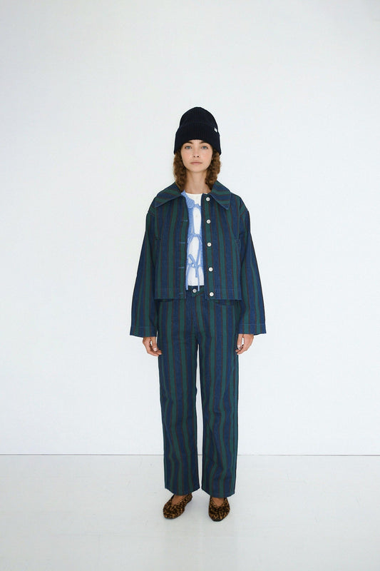 Aw25-643 Boxy Strip Jacke Stone