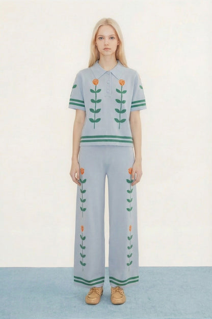 The Tiny Big Sister | Chloe Roses Polo - Light Blue