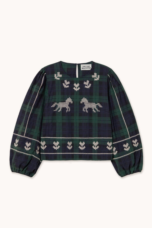 THE TINY BIG SISTER-669 EMB CHECK BLOUSE-NAVY DARK GREEN_01.jpg