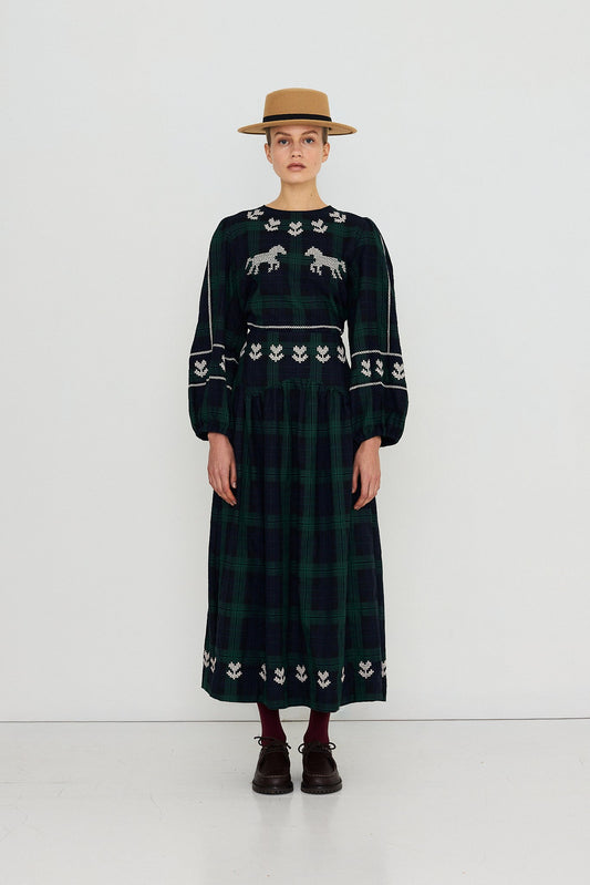 THE TINY BIG SISTER-669 EMB CHECK BLOUSE-NAVY DARK GREEN_04.jpg