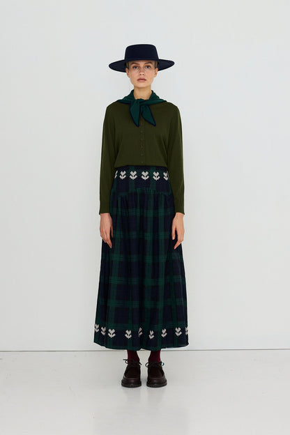 THE TINY BIG SISTER-669 EMB CHECK SKIRT-NAVY DARK GREEN_04.jpg