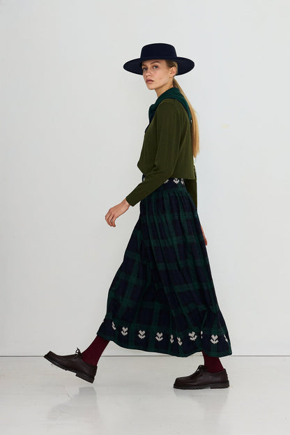 THE TINY BIG SISTER-669 EMB CHECK SKIRT-NAVY DARK GREEN_06.jpg