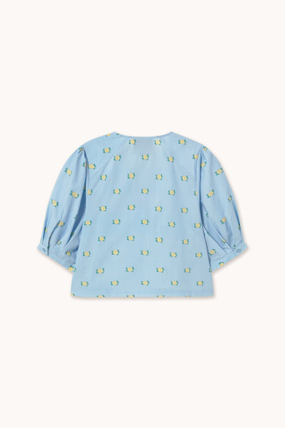 THE TINY BIG SISTER | Blouse Flowers Bow Blou - Crisp Cotton with Puffy Sleeves