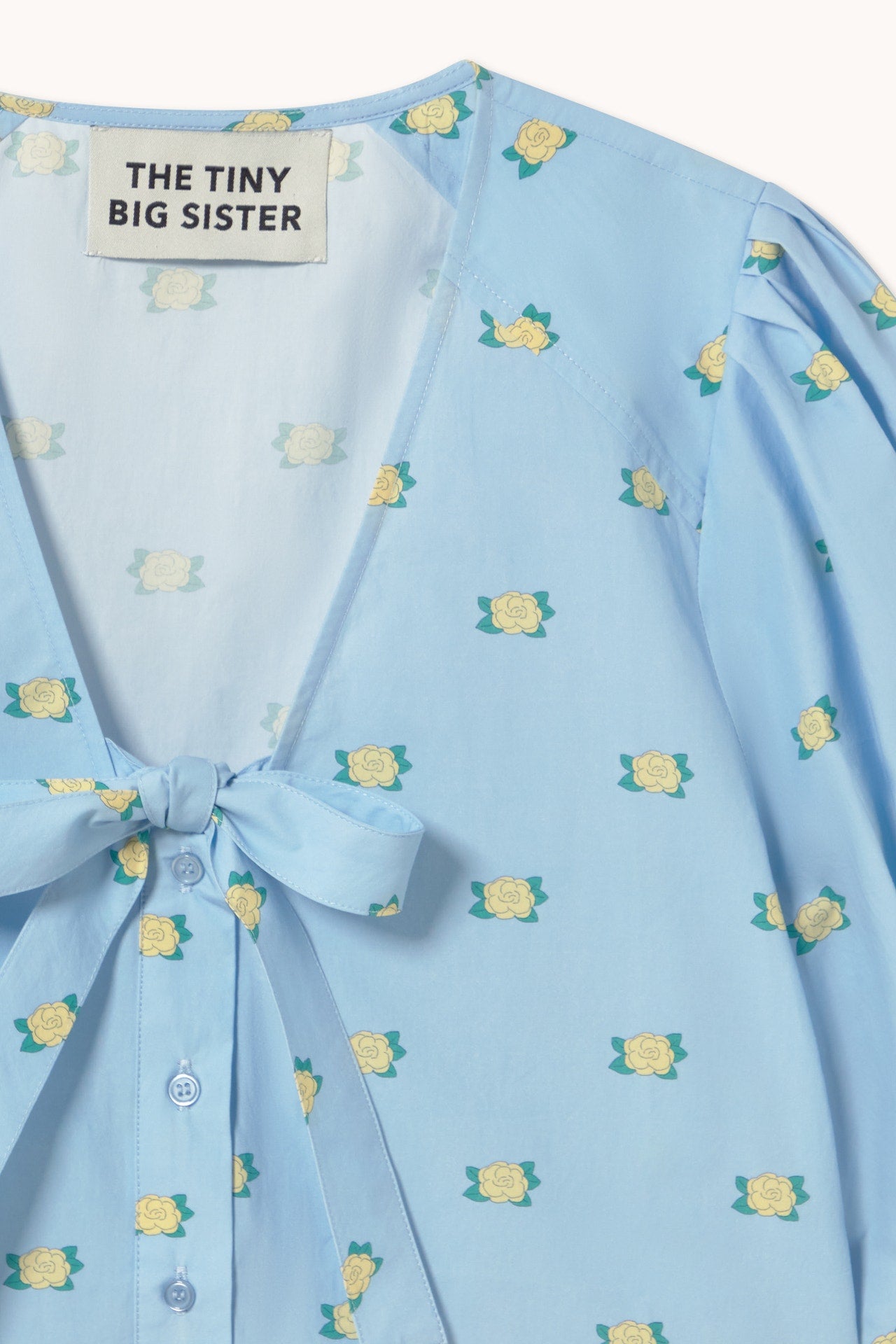 THE TINY BIG SISTER | Blouse Flowers Bow Blou - Crisp Cotton with Puffy Sleeves