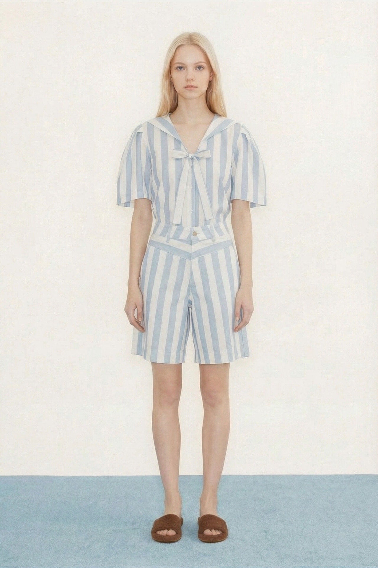 Blouse Sailor Neck Blou Pretty-Blue