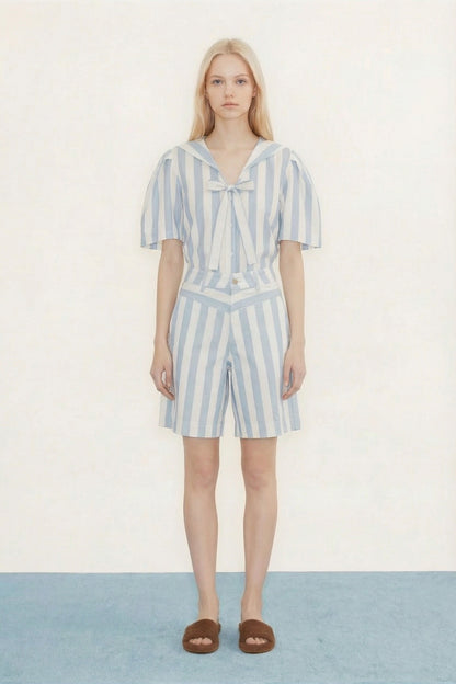 Blouse Sailor Neck Blou Pretty-Blue