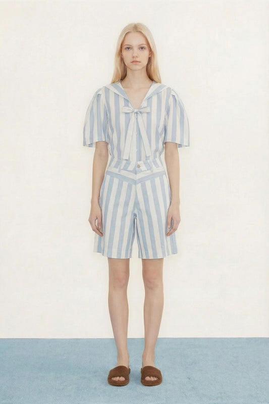 Blouse Sailor Neck Blou Pretty-Blue