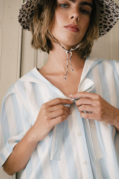 Blouse Sailor Neck Blou Pretty-Blue