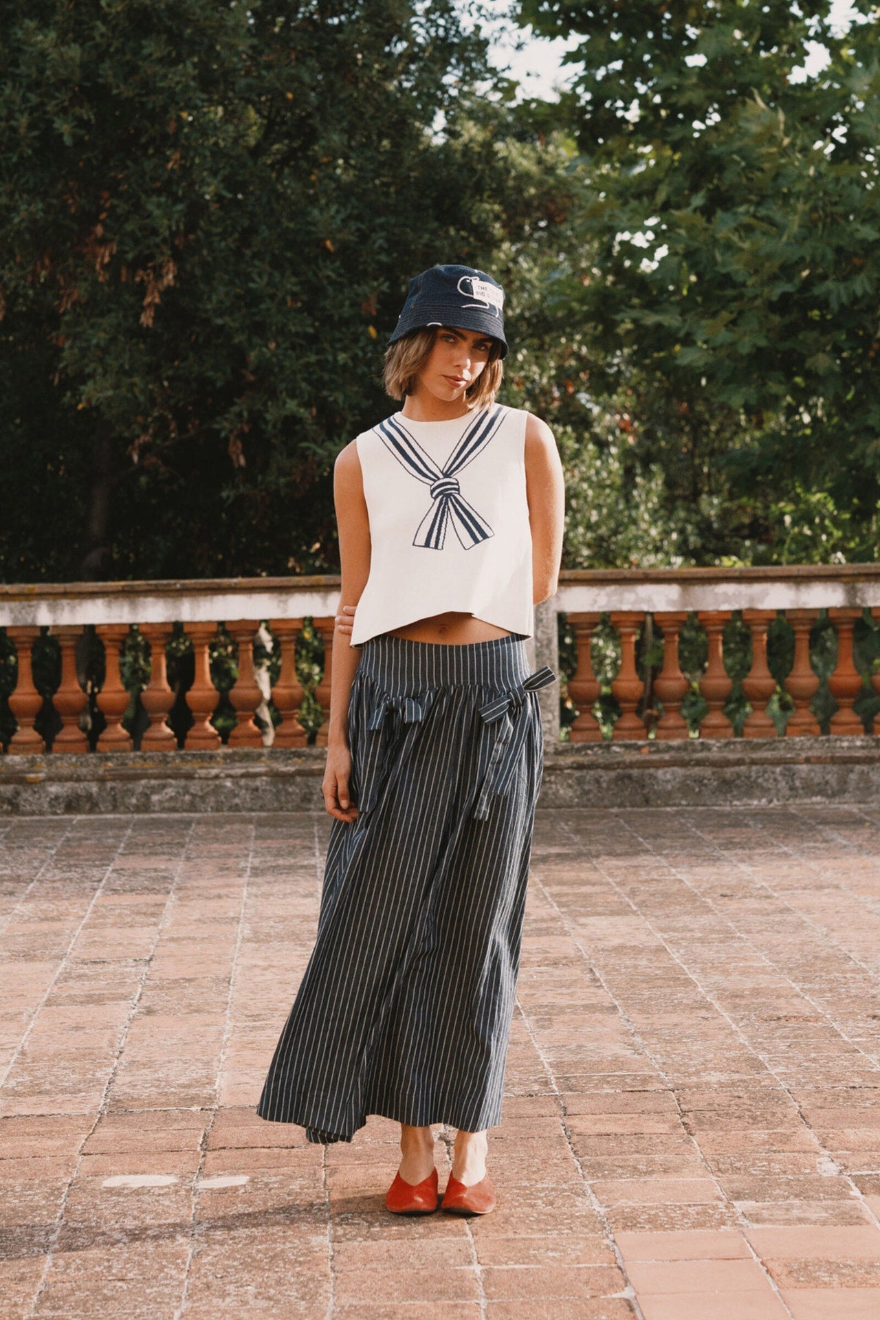 THE TINY BIG SISTER | Striped Maxi Skirt - Light Navy