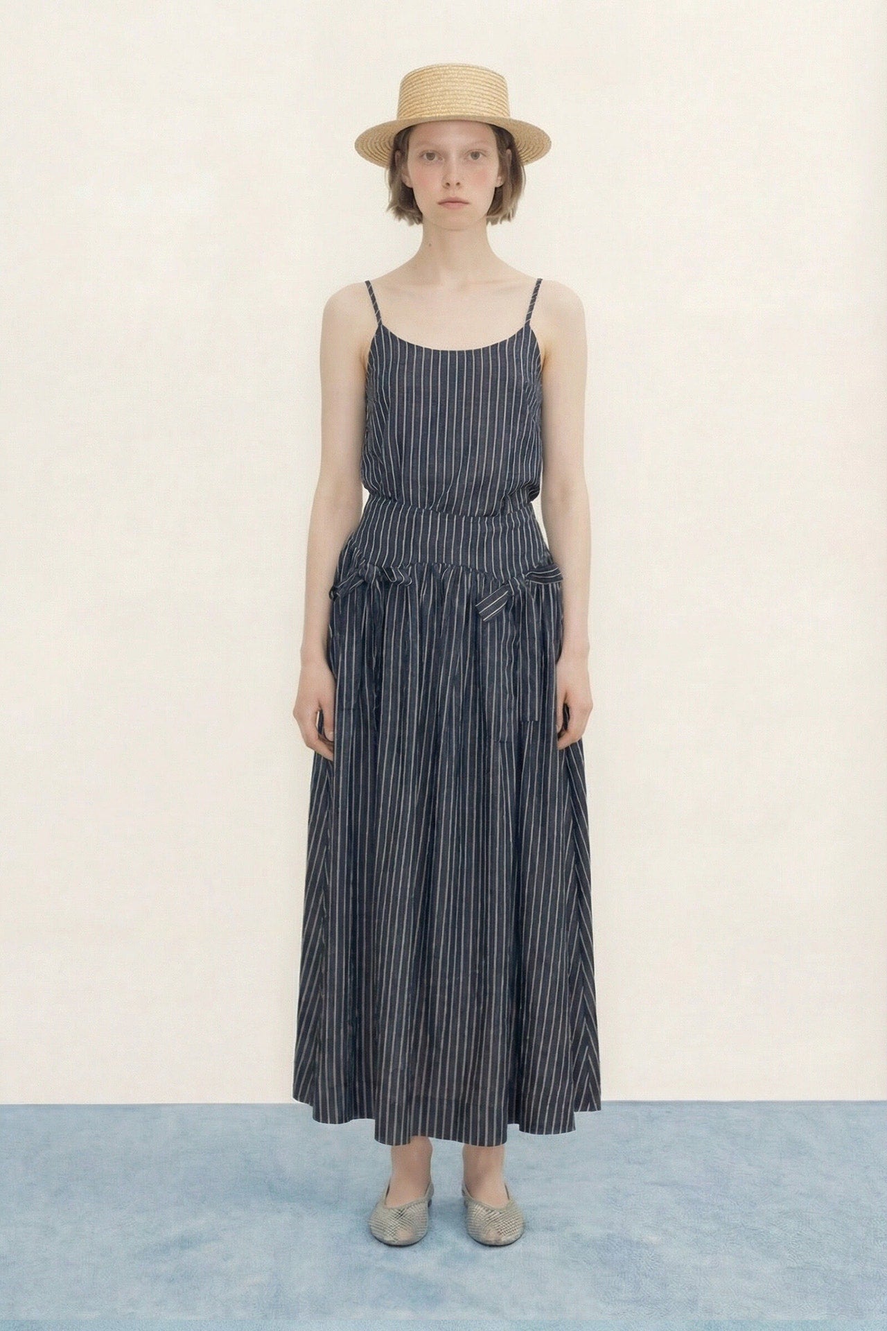 THE TINY BIG SISTER | Striped Maxi Skirt - Light Navy