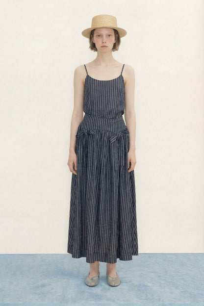 THE TINY BIG SISTER | Striped Maxi Skirt - Light Navy