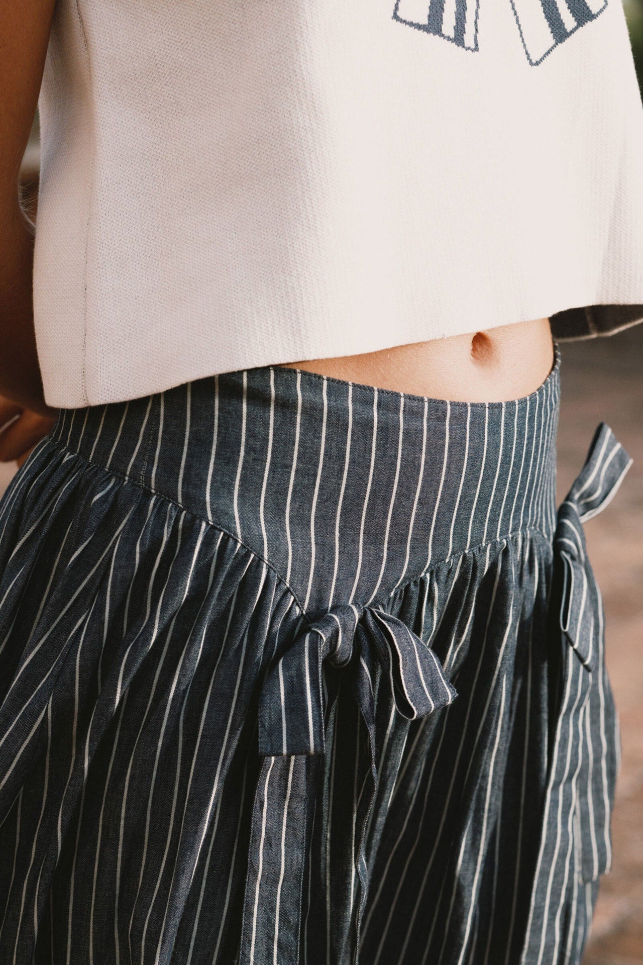 THE TINY BIG SISTER | Striped Maxi Skirt - Light Navy